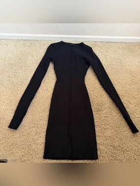 naked wardrobe Black Long-Sleeve Ribbed Bodycon Midi Dress